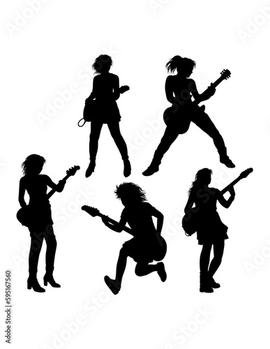 Male and female guitar player performance show silhouette