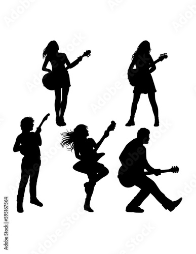 Male and female guitar player performance show silhouette