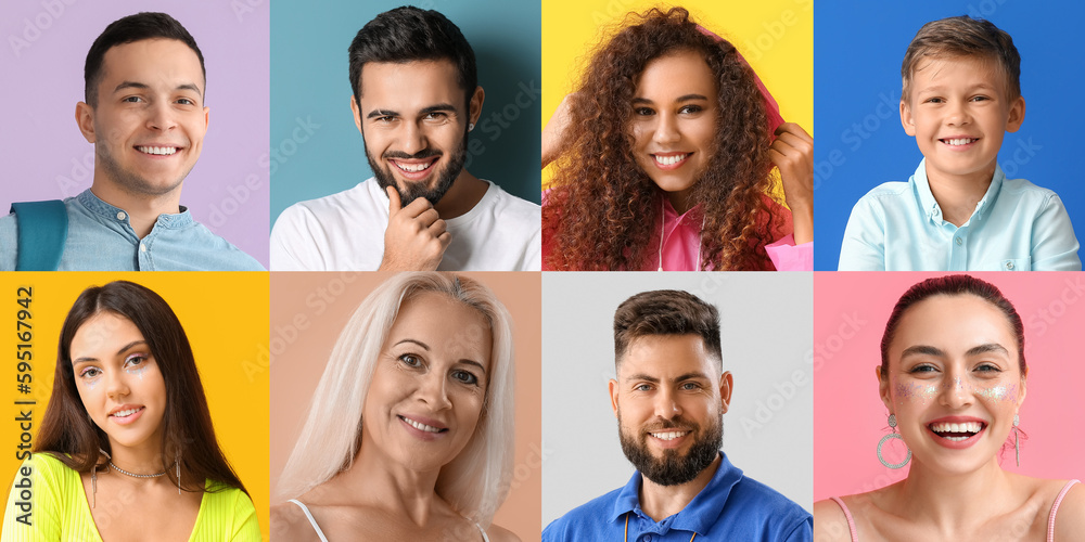 Group of positive people on color background Group of positive people on color background