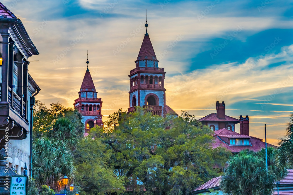 Flagler College Towers, St. Augustine, Florida. Small College Founded 1968, originally Ponce de Leon Hotel founded 1888 by Henry Flagler