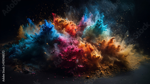 Colorful Explosions  A Photorealistic World of Liquid and Paint Splatters  Glitter and Confetti Explosions  with Rainbow Colors  Dust  Smoke  Debris  and Fog  Enhanced by AI-Generative Technology
