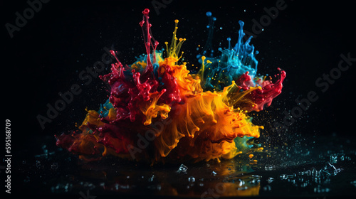 Colorful Explosions  A Photorealistic World of Liquid and Paint Splatters  Glitter and Confetti Explosions  with Rainbow Colors  Dust  Smoke  Debris  and Fog  Enhanced by AI-Generative Technology