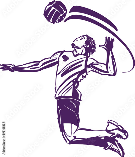 Fototapeta Naklejka Na Ścianę i Meble -  vector sketch of the volleyball player silhouette
