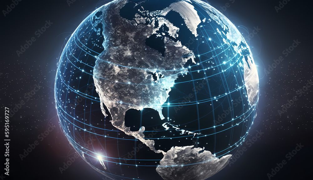 World Map with Connected Cyberspace: Global Business and Futuristic ...