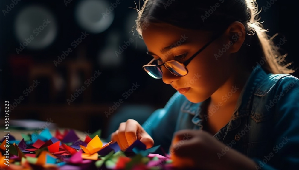Smiling girls playing art and craft games indoors generated by AI