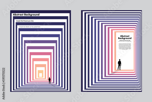 Silhouette man looking for something, way out, abstract background, vector geometric graphic design, rectangle, business concept, layout templates cover poster wallpaper backdrop, perspective 