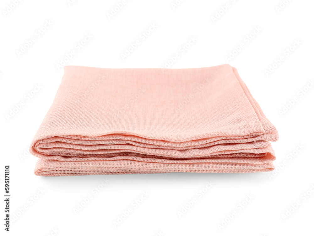 Folded pink napkin on white background Folded pink napkin on white background