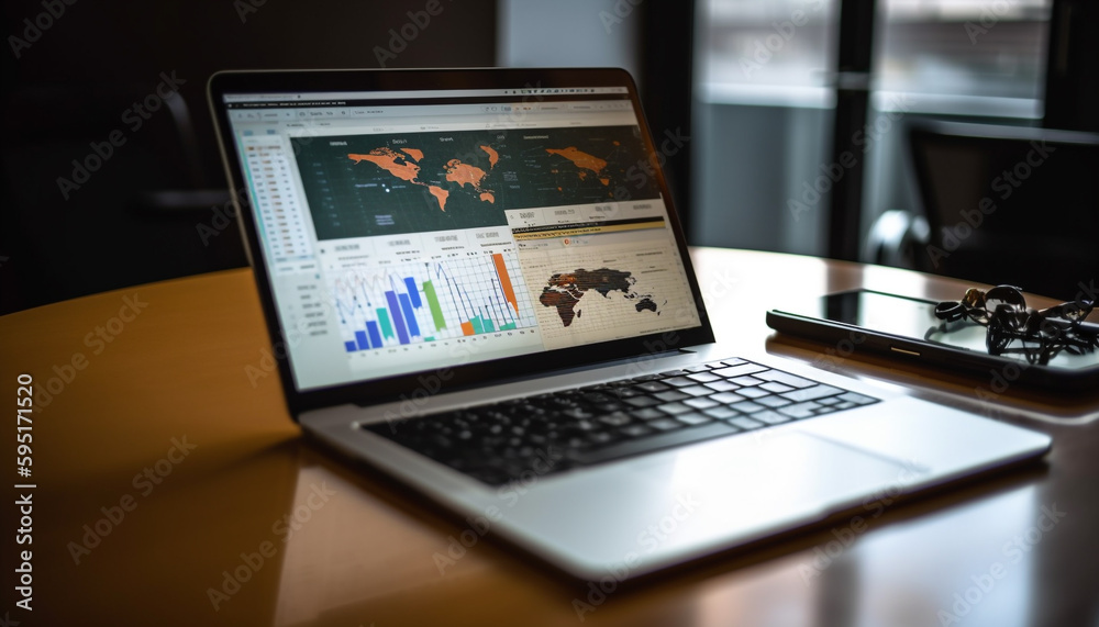 Modern businessman working on laptop, analyzing data generated by AI Modern businessman working on laptop, analyzing data generated by AI