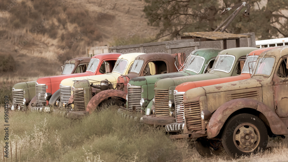 USA, Washington State, Whitman County, Palouse. Colfax. Old trucks.