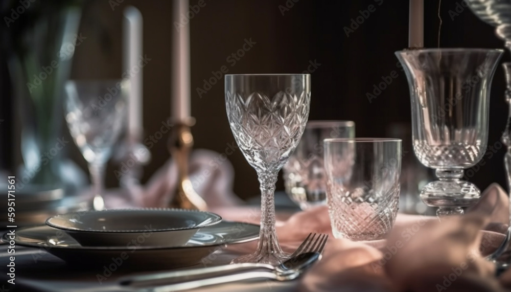 Luxury wineglass on clean dining table background generated by AI Luxury wineglass on clean dining table background generated by AI
