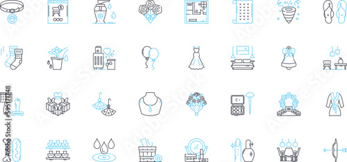 Affix linear icons set. Prefix, Suffix, Root, Derivative, Inflection, Morpheme, Tack-on line vector and concept signs. Attach,Connect,Add-on outline illustrations