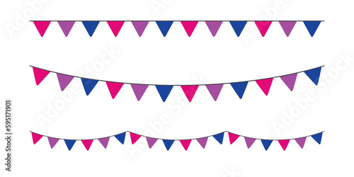Pink, purple, and blue colored party bunting, as the colors of the bisexual flag. LGBTQI concept. Flat vector illustration.	