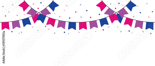 Pink, purple, and blue colored party bunting, as the colors of the bisexual flag. LGBTQI concept. Flat vector illustration.	