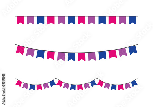 Pink, purple, and blue colored party bunting, as the colors of the bisexual flag. LGBTQI concept. Flat vector illustration.	