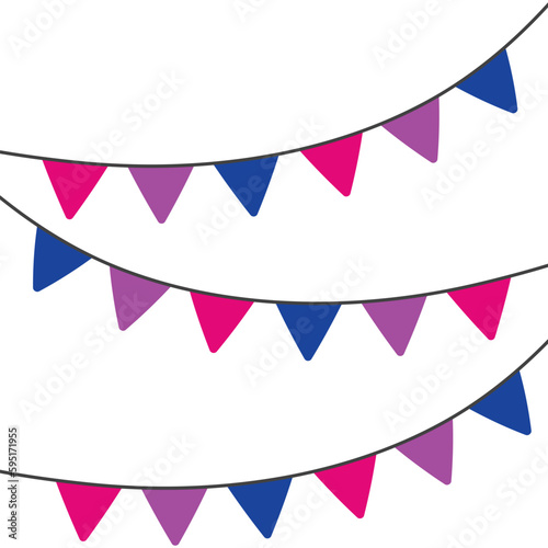 Pink, purple, and blue colored party bunting, as the colors of the bisexual flag. LGBTQI concept. Flat vector illustration.	