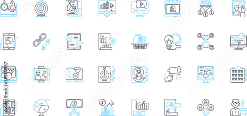 Investment banking linear icons set. Securities, Mergers, Acquisitions, Analysis, Trading, Stocks, Bonds line vector and concept signs. Derivatives,Finance,Wealth outline illustrations
