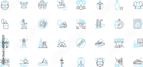 Hospitality linear icons set. Accommodation, Guest, Service, Welcome, Comfort, Reception, Ambience line vector and concept signs. Cleanliness,Amenities,Courtesy outline illustrations