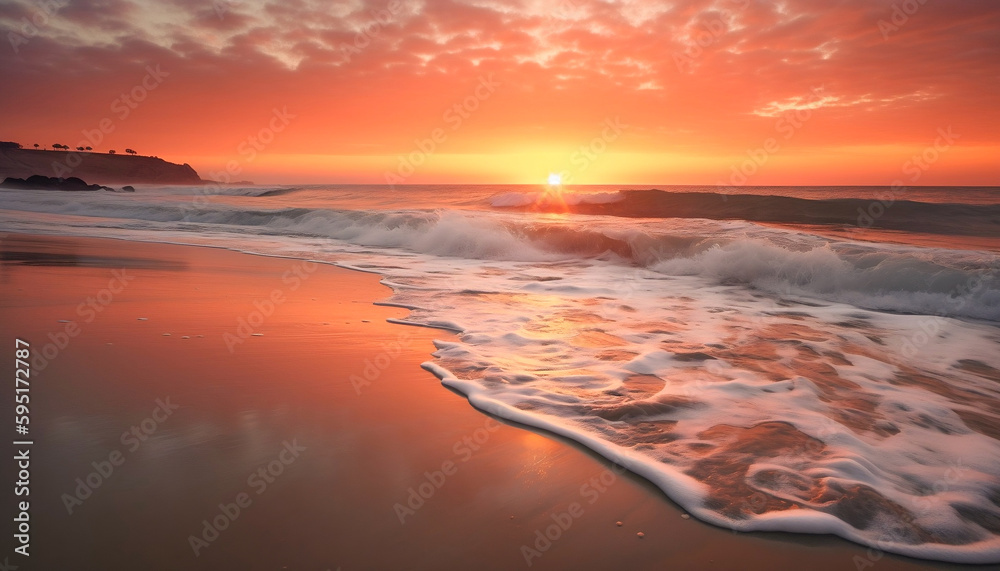 Sunrise on the beach with beautiful seascape view. Get away and holiday concept