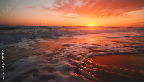 Sunrise on the beach with beautiful seascape view. Get away and holiday concept