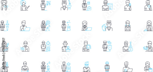 Vocation linear icons set. Calling, Purpose, Mission, Destiny, Occupation, Profession, Trade line vector and concept signs. Craft,Expertise,Talent outline illustrations