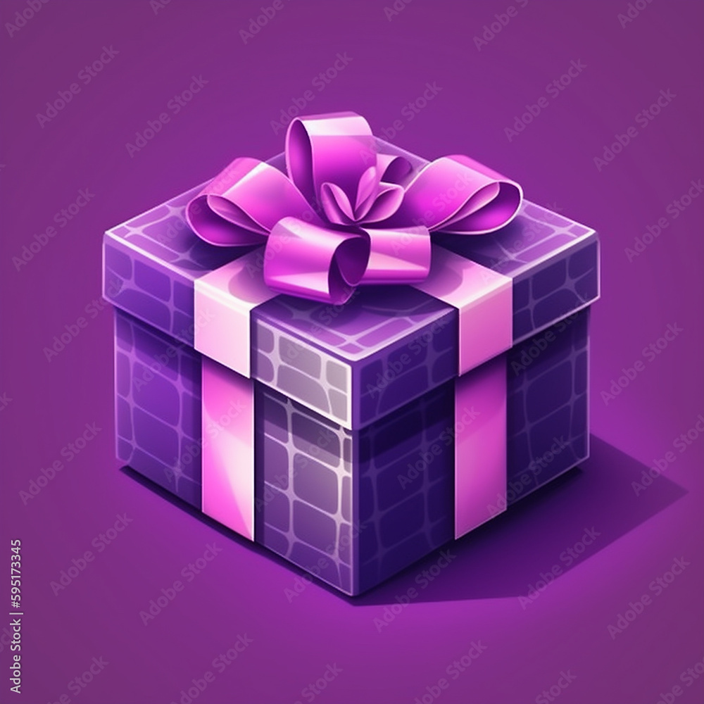 Obraz premium lila Geschenk mit helllila Schleife auf lila Hintergrund. Quadratisch. Generative Ai.