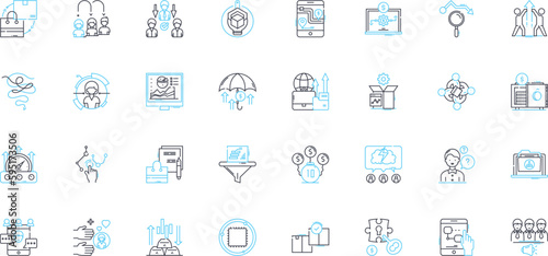 Fiscal Responsibility linear icons set. Budget, Savings, Debt, Accountability, Efficiency, Transparency, Planning line vector and concept signs. Investment,Prioritization,Discipline outline