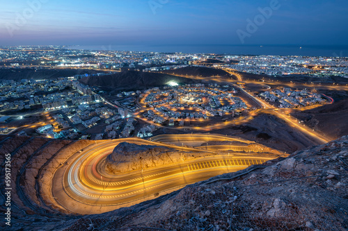 Aerial view of Muscat, Oman at night