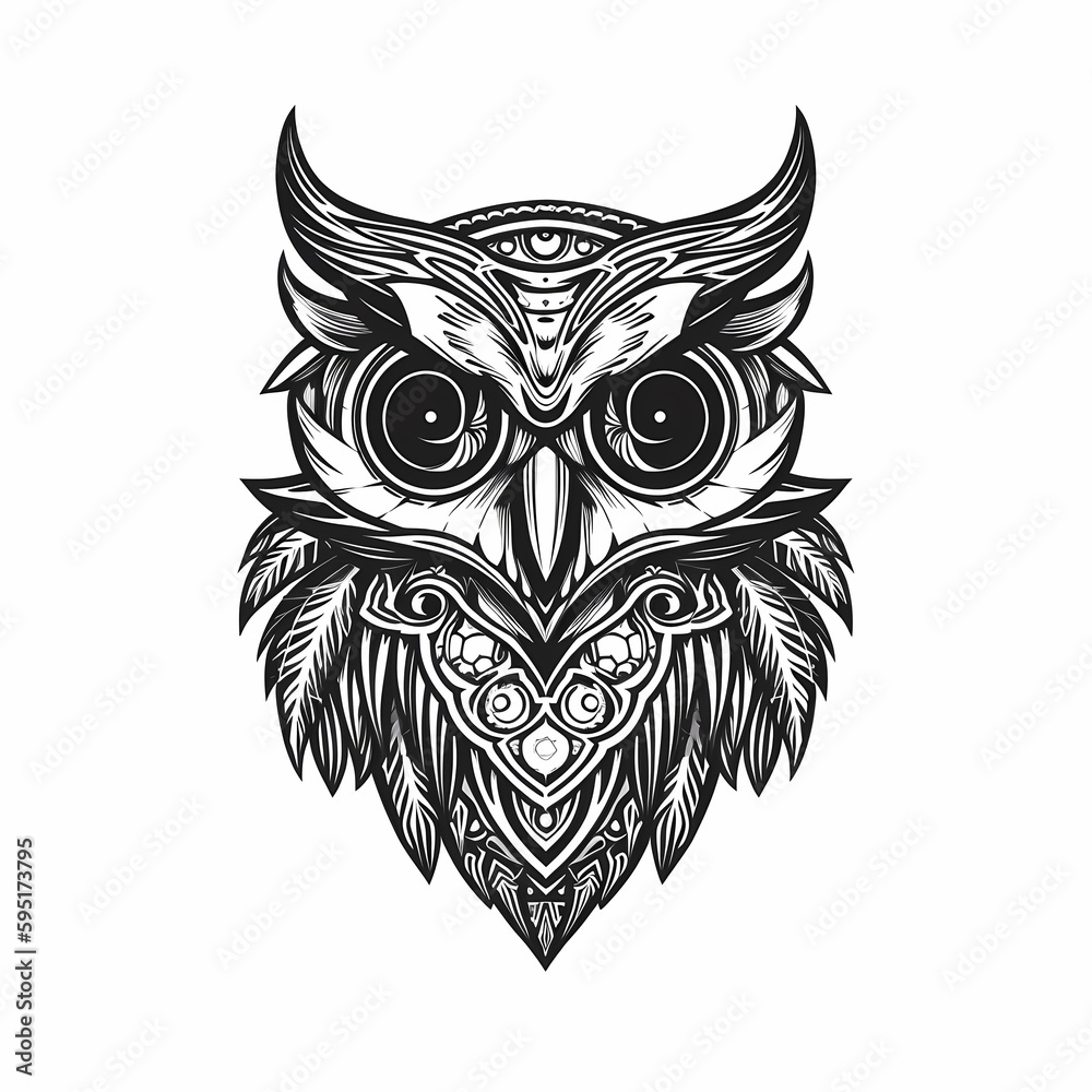 Naklejka premium Owl Tattoo. Generative AI