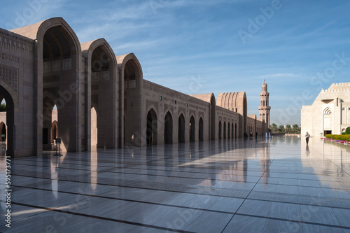 Empty corridor of Sultan Qaboos Grand Mosque, Muscat, Oman