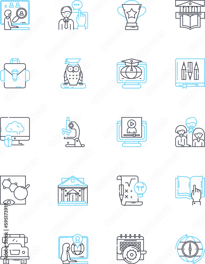 Up-to-date education linear icons set. Modern, Current, Relevant, Innovative, Progressive, Cutting-edge, Advanced line vector and concept signs. Contemporary,Dynamic,Updated outline illustrations