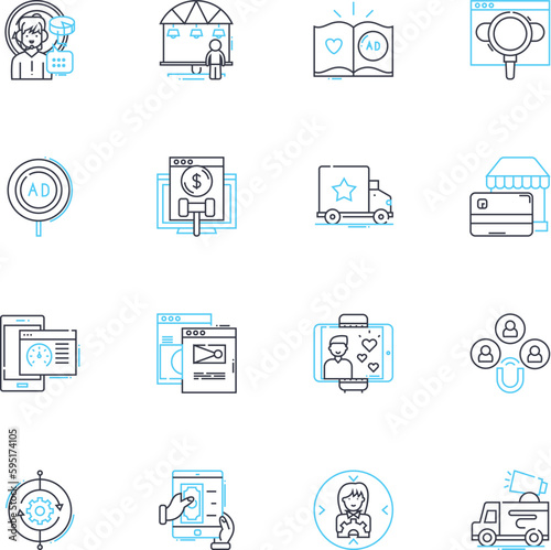 Online nerking linear icons set. Connection, Collaboration, Nerking, Engagement, Profile, Opportunities, Growth line vector and concept signs. Visibility,Relationship,Community outline illustrations