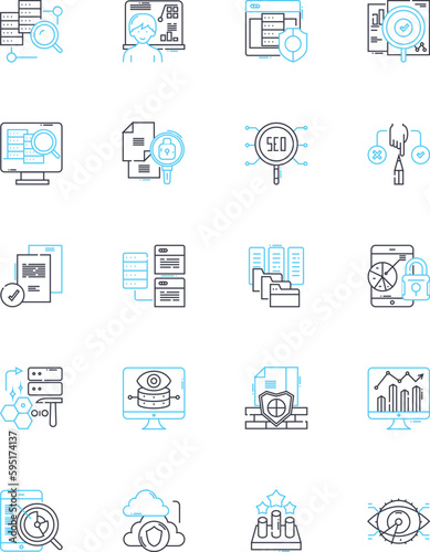 Complex computation linear icons set. Algorithm, Calculation, Computation, Regression, Simulation, Model, Optimization line vector and concept signs. Analysis,Integration,Differentiation outline
