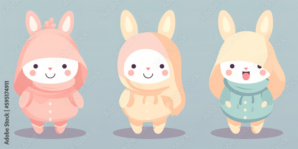 Fototapeta premium Cute kawaii minimal character pastel