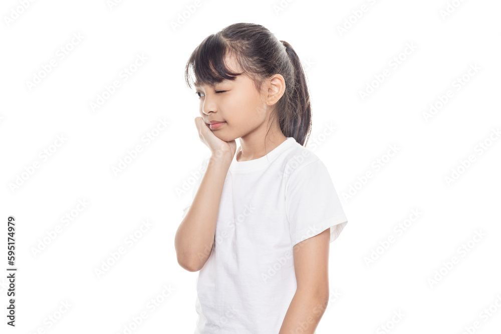 Young Asian girl touching mouth with hand with painful expression because of toothache or dental illness on teeth. Dentist concept. Young Asian girl touching mouth with hand with painful expression because of toothache or dental illness on teeth. Dentist concept.