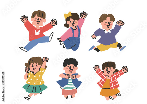 ジャンプする子供達のイラスト素材セット