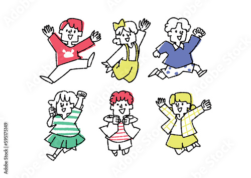 ジャンプする子供達のイラスト素材セット