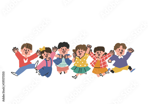 ジャンプする子供達の集合イラスト