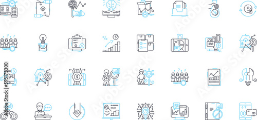 Financial assessment linear icons set. Budgeting, Analysis, Evaluation, Forecasting, Planning, Risk, Assessment line vector and concept signs. Optimization,Performance,Management outline illustrations