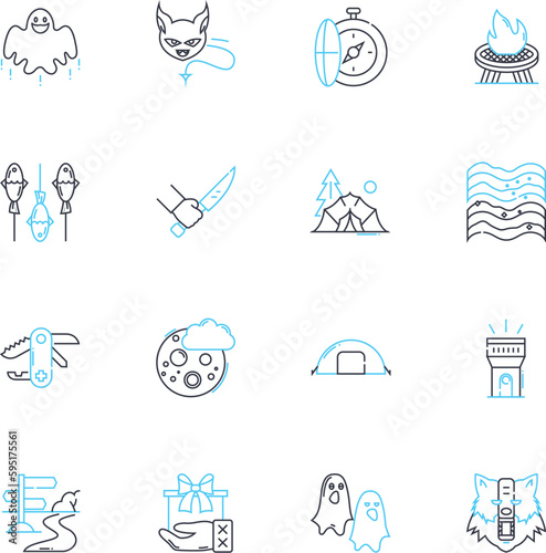 Shindig linear icons set. Celebration, Party, Gala, Bash, Festivity, Gathering, Event line vector and concept signs. Jubilee,Fete,Extravaganza outline illustrations