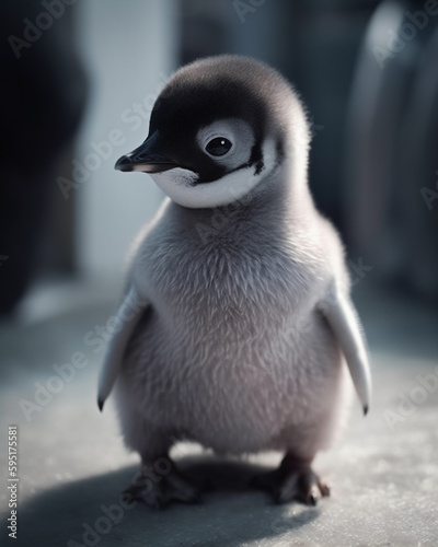 Fotografie, Tablou An Illustration of A Cute Baby Penguin in a Zoo