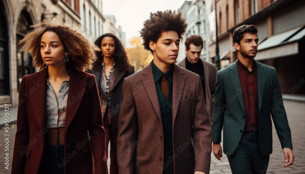 Obraz premium A multi ethnic group of professionals walking together generated by AI