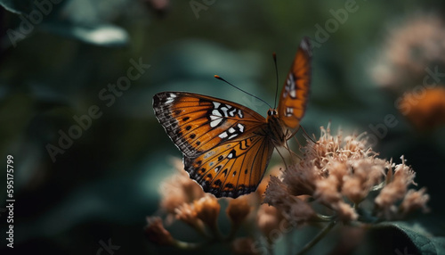 Vibrant butterfly wing showcases natural beauty outdoors generated by AI © Stockgiu