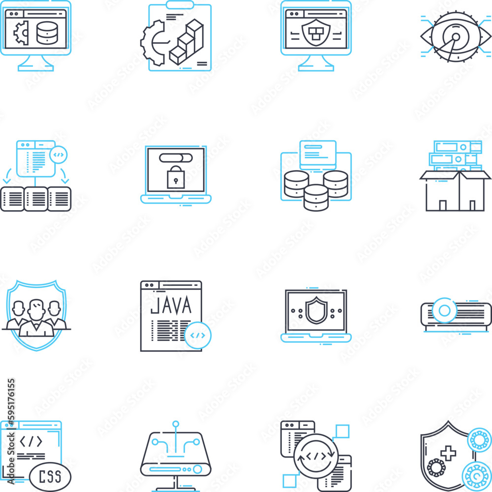 Digital Defense linear icons set. Cybersecurity, Encryption, Firewall, Malware, Phishing, Identity, Breach line vector and concept signs. Authentication,Vulnerability,Intrusion outline illustrations
