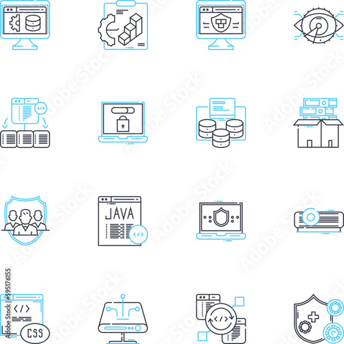 Digital Defense linear icons set. Cybersecurity, Encryption, Firewall, Malware, Phishing, Identity, Breach line vector and concept signs. Authentication,Vulnerability,Intrusion outline illustrations