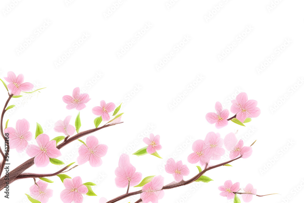 Watercolor colorful flowers on transparent background. Green and pink bright spring illustration.