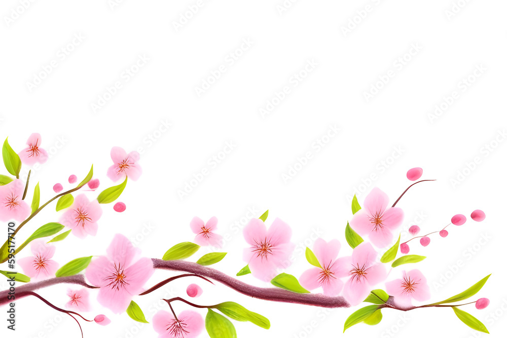 Watercolor colorful flowers on transparent background. Green, pink and red beautiful spring  illustration.