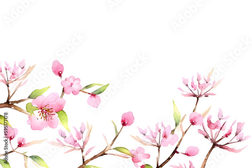 Watercolor colorful flowers on transparent background. Green, blue, yellow, pink and red bright spring illustration.