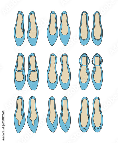 水色のパンプスのイラストセット