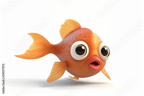Cute goldfish on white 3d