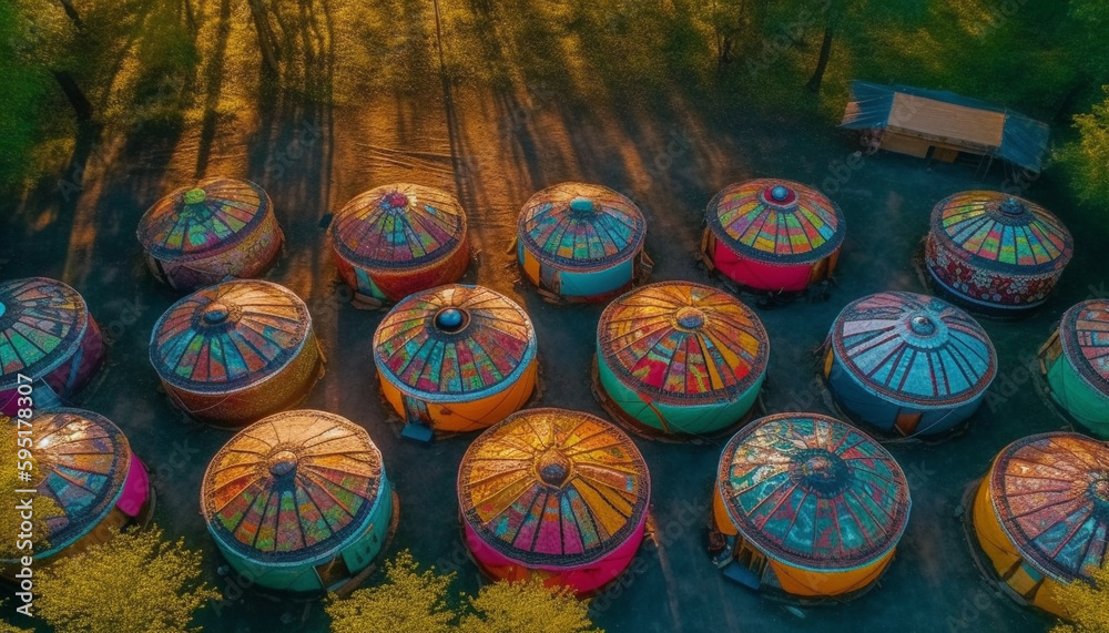 Vibrant colors decorate traditional festival in rural scene generated by AI